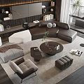 Elegant Modern Sofa Coffee Table Set With Leather Upholstery Decorative Pillows And Soft Rug