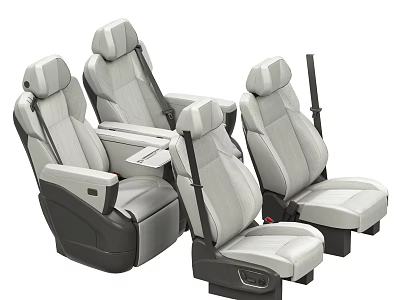 Multiple Light Gray Car Seats With Black Frames Safety Belts And Armrests 3d model