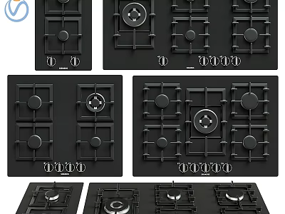 Black Modern Gas Cooktops With Multiple Styles And Various Burner Designs 3d model