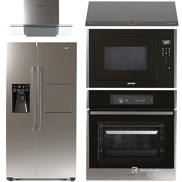 Modern Stainless Steel Kitchen Appliances For Home Kitchen With Refrigerator Microwave And Oven 3d model 