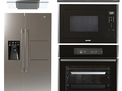 Modern Stainless Steel Kitchen Appliances For Home Kitchen With Refrigerator Microwave And Oven 3d model