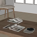 Open Magazines And Stacked Books On Wooden Coffee Table In Minimalist Living Room