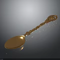 Elegant Golden Spoon With Intricate Patterned Handle Decorative Design And Reflective Surface 3d model