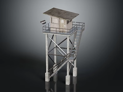 Rustic Observation Tower With Metal Framed Staircase Platform And Top Cabin 3d model