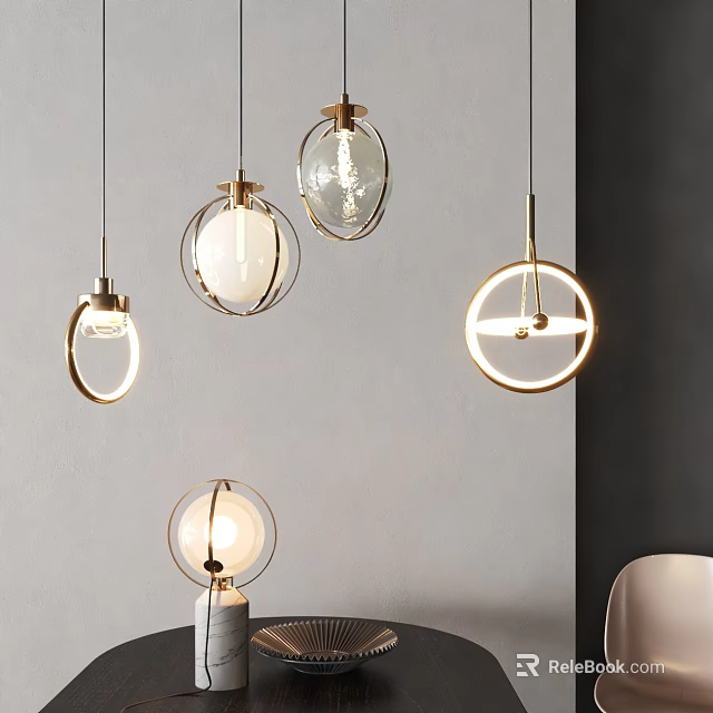 Modern Pendant Lights Glass Globe Design Gold Metal Frame Stylish Hanging Ceiling Lamps 3d model 