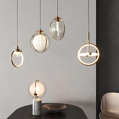 Modern Pendant Lights Glass Globe Design Gold Metal Frame Stylish Hanging Ceiling Lamps 3d model