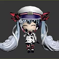 Cute Cartoon Creature Character With White Hat Red Bow And Blue Purple Hair