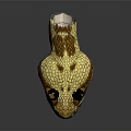 Shiny Snake Head With Yellow And Brown Scales And Black Eyes On Dark Background