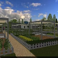 Modern Community Garden Landscape With White Pergolas Picket Fences And Tidy Neat Planting Areas