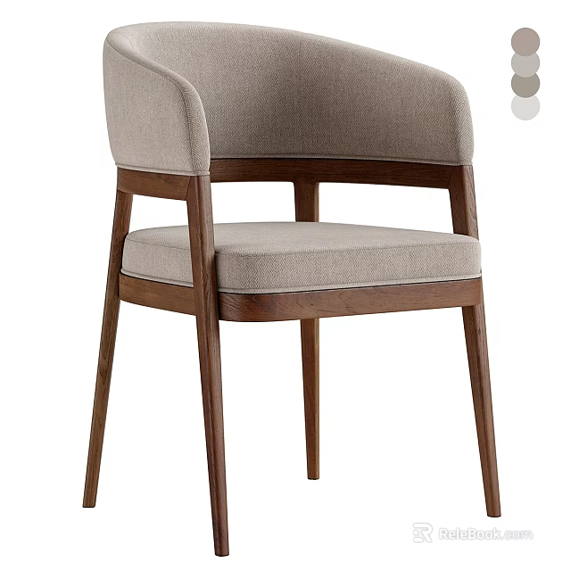 Modern Dining Chair With Wooden Frame And Light Gray Fabric Upholstered Comfortable Seat 3d model 