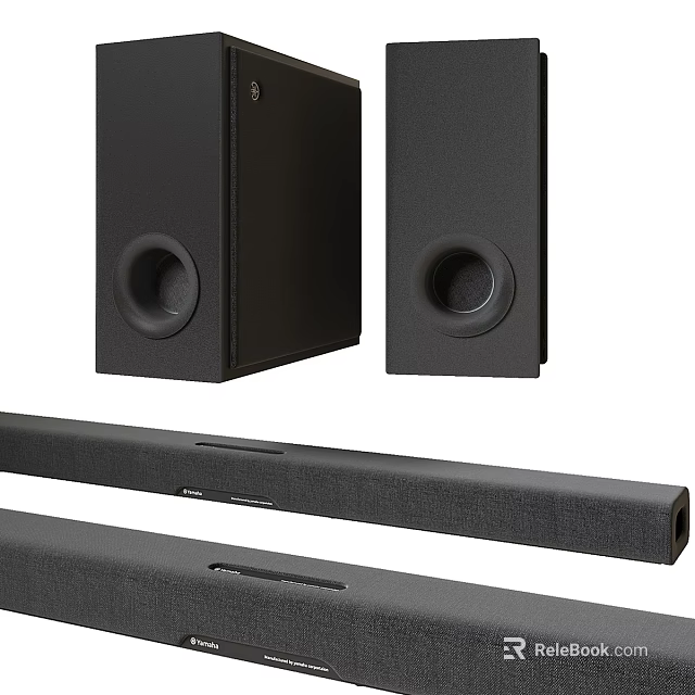 Modern Black Soundbar And Bookshelf Speakers For Home Theater Audio System 3d model 