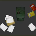 Green File Cabinet With Drawers Yellow Labels Potted Plant On Top And Scattered Papers