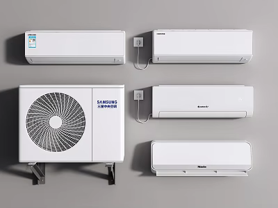 Sleek White Air Conditioner Fan Collection With Samsung Wall Mounted And Outdoor Units 3d model