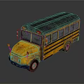 Yellow School Bus Rusty Vintage Exterior With Dark Roof And Stripes