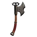 Vintage Weapon Axe With Metal Blade Wooden Handle Red Wrapped Detail And Metal Top Ornament