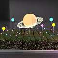 Colorful Outdoor Lights On Green Lawn With Circular Moon Pattern And Spherical Lamps