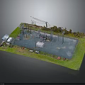 Detailed Electric Power Facility Model Featuring Substation Equipment Transmission Tower Grassland And Water Area