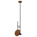 Modern Hanging Chandelier With Wooden Circular Base And Black Metal Frame