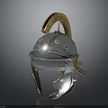 Ancient Weapon Helmet for Warriors with Silver Metal Gold Accents and Red Dots