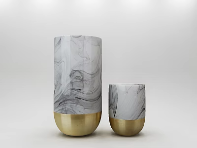 Modern Decorative Ornament Set Two Pieces With Marble Pattern And Gold Base 3d model