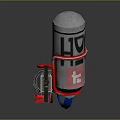 Red And Silver Mechanical Weapon With Blue Pipes Cylindrical Barrel And Mechanical Components