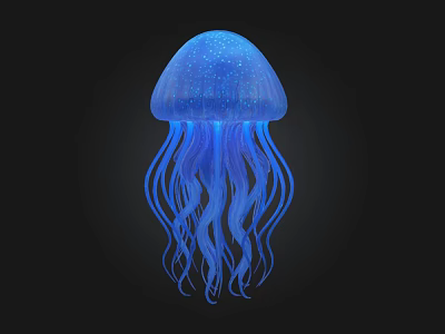 Beautiful Glowing Blue Jellyfish with Long Transparent Tentacles on Dark Background 3d model