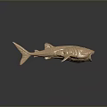 Realistic Golden Textured Shark Model Displayed on Grey Background with Reflection 3d model