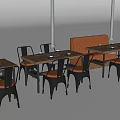 Modern Restaurant Dining Area With Wooden Tables Black Chairs Tufted Bench And Hanging Lights