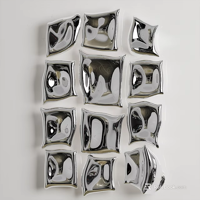 Silver Metallic Decorative Wall Hangings With Geometric Shapes And Reflective Surfaces 3d model 