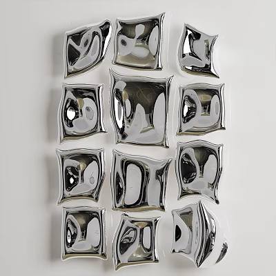 Silver Metallic Decorative Wall Hangings With Geometric Shapes And Reflective Surfaces 3d model
