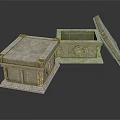 Carved Stone Boxes With Open Lid And Green Interior Details 3d model