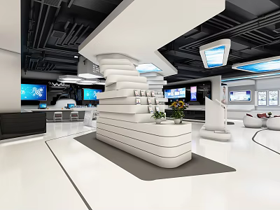 Modern Digital Store Interior With Displayed Electronics Screens Open Layout And Reception Counter 3d model