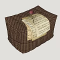 Single Sofa In Brown Houndstooth Check Pattern With Old Sheet Music And Pink Flower