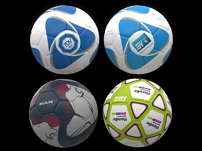 Colorful Branded Soccer Balls As Sports Equipment With Various Designs And Logos 3d model