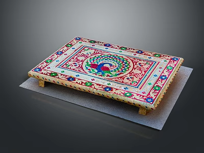 Decorative Colorful Outdoor Table With Peacock Design Gold Accents And Intricate Patterns 3d model