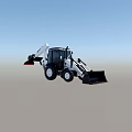 White Black Excavator Model With Front Loader Bucket And Cab On Blue Surface 3d model