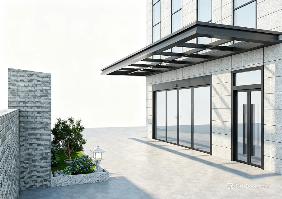 Modern Heavy Duty Glass Sunshade Awning For Commercial Building Outdoor Entrance Decoration And Protection 3d model 