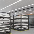 Data Center Room With Glass Server Cabinets Blue LED Lights Raised Floor And Orange Equipment