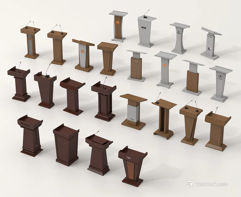 Various Modern Wooden Desks In Different Colors And Styles For Study Space 3d model 
