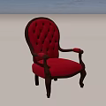 Classic Red Leather Dining Chair With Tufted Backrest Wooden Frame And Armrests Design