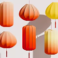 Colorful Chinese Lanterns with Gradient Colors Round Oval Shapes and Red Tassels