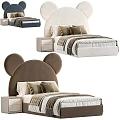 Modern Gray And White Kids Bed With Mickey Mouse Ear Velvet Headboard Design