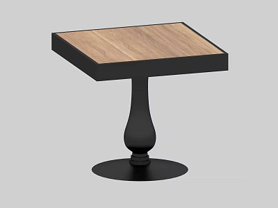 Modern Square Wooden Tabletop With Black Metal Pedestal Base Design 3d model