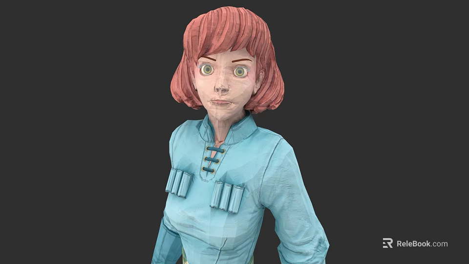 3D Modeled Game Movie Character With Short Red Hair Green Eyes And Blue Outfit 3d model 
