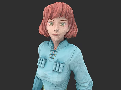 3D Modeled Game Movie Character With Short Red Hair Green Eyes And Blue Outfit 3d model