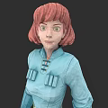3D Modeled Game Movie Character With Short Red Hair Green Eyes And Blue Outfit