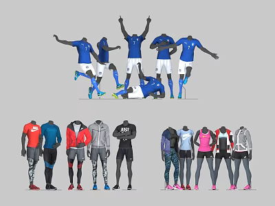 Male and Female Models in Various Dynamic Poses Wearing Sports Clothing and Activewear 3d model