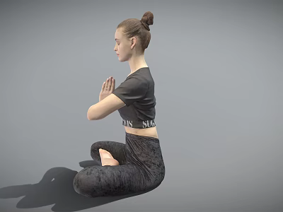 Woman Practicing Yoga in Seated Pose with Joined Hands and Black Activewear 3d model