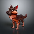 3D Character Dog German Shepherd Style With Brown Black Fur Red Ears Blue Collar Pendant