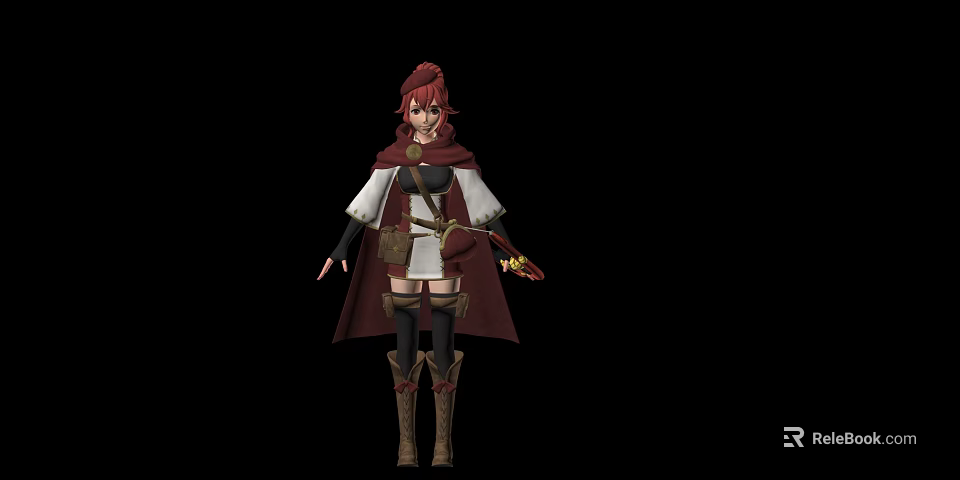 Game And Movie Character With Red Hair Red Cloak White Top Brown Belt And Boots 3d model 
